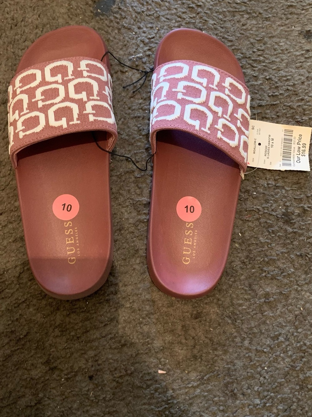 Guess Mauve Slide Sandals with White Logo Band